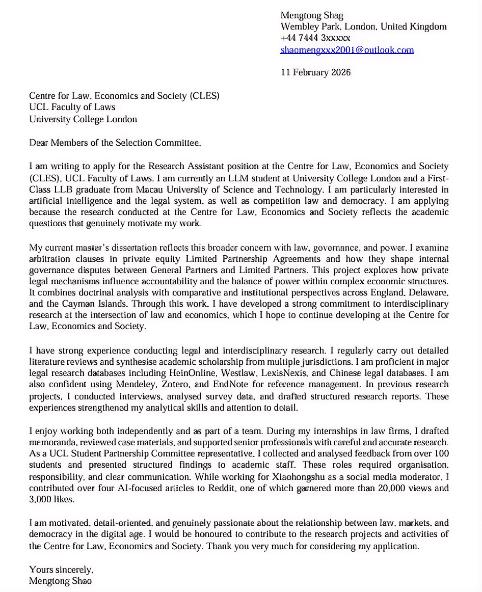 Cover Letter Sample 1
